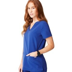 Figs Casma 3 Pocket Scrub Top Winning Blue Small Healthcare Workwear Scrubs EUC